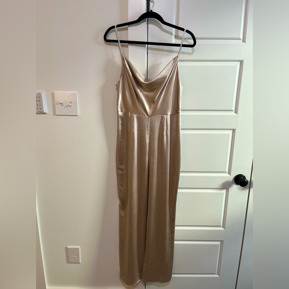 Silver/champaign satin jumpsuit